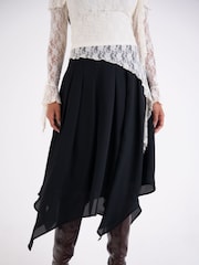 Amy Lynn Black Tilda Premium Chiffon Asymmetric Layered Midi Skirt - Image 3 of 6
