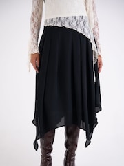 Amy Lynn Black Tilda Premium Chiffon Asymmetric Layered Midi Skirt - Image 4 of 6