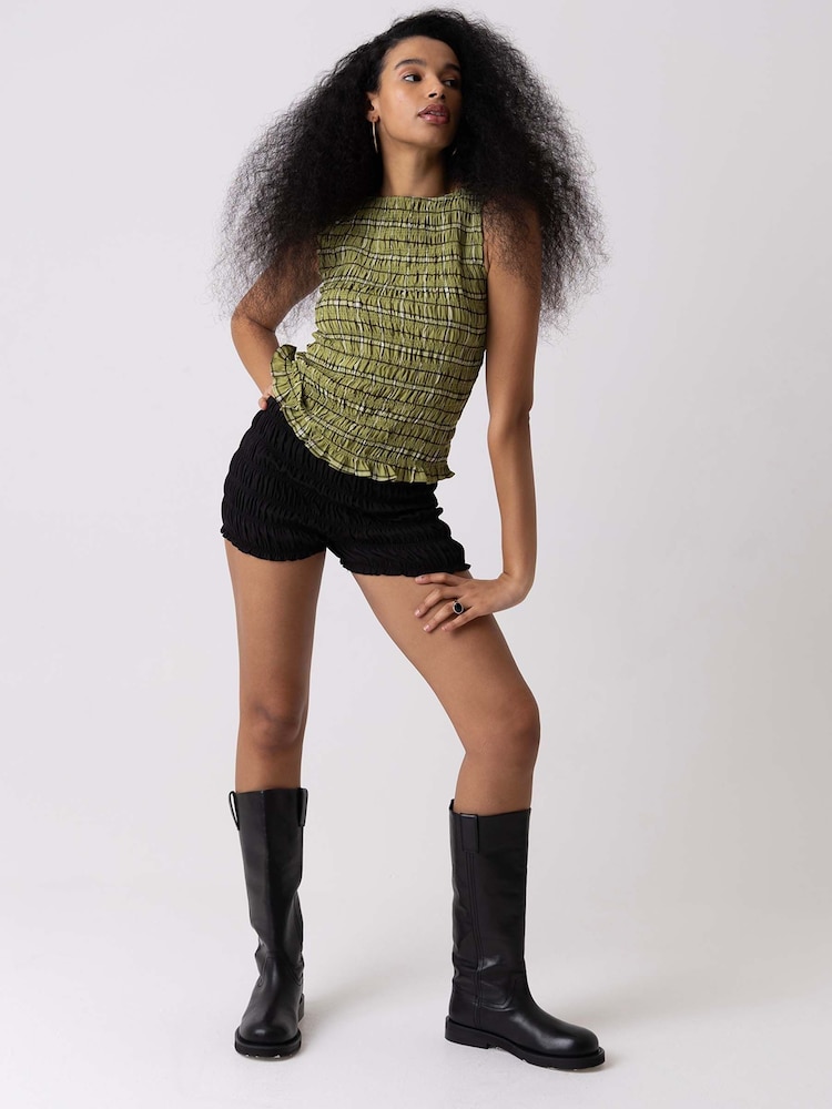 Amy Lynn Green Cher Plaid Shirred Sleeveless Top - Image 1 of 4