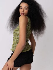 Amy Lynn Green Cher Plaid Shirred Sleeveless Top - Image 2 of 4