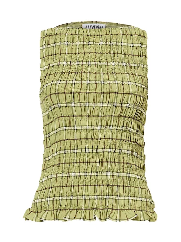 Amy Lynn Green Cher Plaid Shirred Sleeveless Top - Image 4 of 4 Amy Lynn Green Cher Plaid Shirred Sleeveless Top - Image 4 of 4