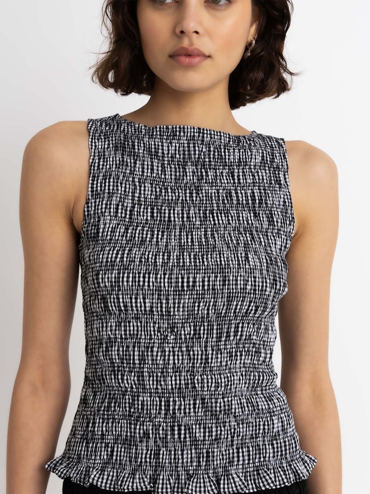 Amy Lynn Black Cher Plaid Shirred Sleeveless Top - Image 2 of 4 Amy Lynn Black Cher Plaid Shirred Sleeveless Top - Image 2 of 4