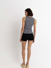 Amy Lynn Black Cher Plaid Shirred Sleeveless Top - Image 3 of 4