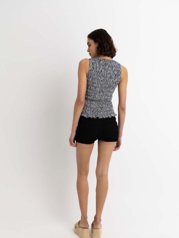 Amy Lynn Black Cher Plaid Shirred Sleeveless Top - Image 4 of 4
