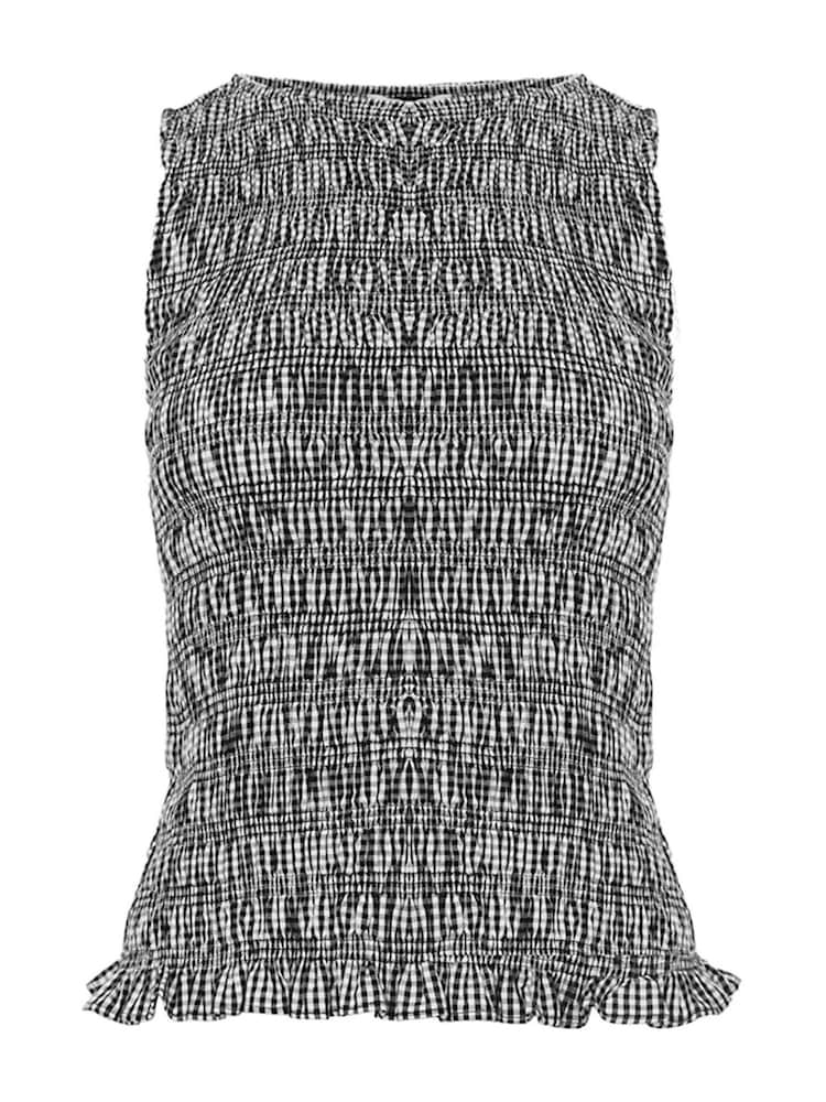 Amy Lynn Black Cher Plaid Shirred Sleeveless Top - Image 4 of 4