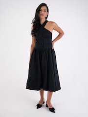 Amy Lynn Black Garcelle Tailored Halterneck Puffball Midaxi Dress - Image 1 of 5