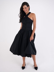 Amy Lynn Black Garcelle Tailored Halterneck Puffball Midaxi Dress - Image 2 of 5