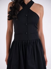 Amy Lynn Black Garcelle Tailored Halterneck Puffball Midaxi Dress - Image 3 of 5