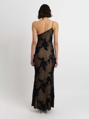 Amy Lynn Black Diviya 3D Floral Motif Mesh One Shoulder Maxi Dress - Image 2 of 4