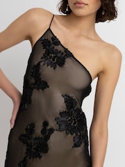 Amy Lynn Black Diviya 3D Floral Motif Mesh One Shoulder Maxi Dress - Image 5 of 8