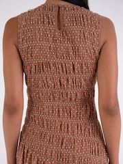 Amy Lynn Brown Julia Polka Dot Shirred Mesh Sleeveless Midaxi Dress - Image 4 of 6