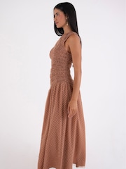 Amy Lynn Brown Julia Polka Dot Shirred Mesh Sleeveless Midaxi Dress - Image 5 of 6