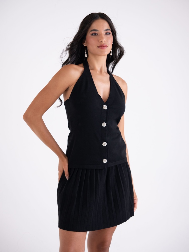 Amy Lynn Black Clemmie Pleated Knitted Mini Skirt - Image 1 of 11