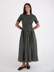 Amy Lynn Green Beatrix Heritage Check Shirred Cotton Midaxi Dress - Image 1 of 7