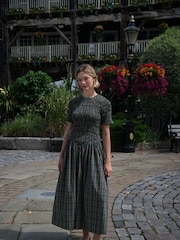 Amy Lynn Green Beatrix Heritage Check Shirred Cotton Midaxi Dress - Image 2 of 7