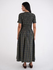 Amy Lynn Green Beatrix Heritage Check Shirred Cotton Midaxi Dress - Image 4 of 7