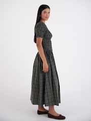 Amy Lynn Green Beatrix Heritage Check Shirred Cotton Midaxi Dress - Image 5 of 7