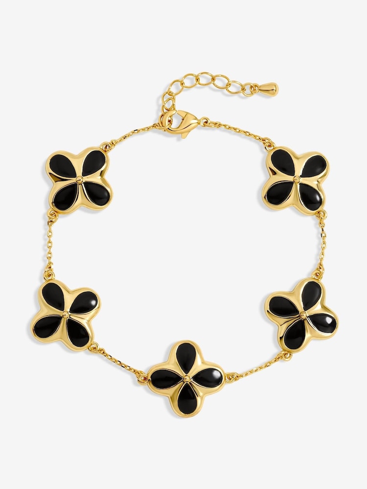 Inicio Gold Tone Jet Enamel Clover Bracelet - Image 1 of 4