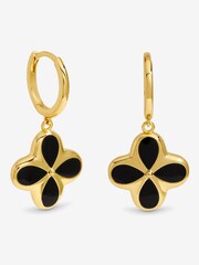 Inicio Gold Tone Jet Enamel Clover Earrings - Image 1 of 1