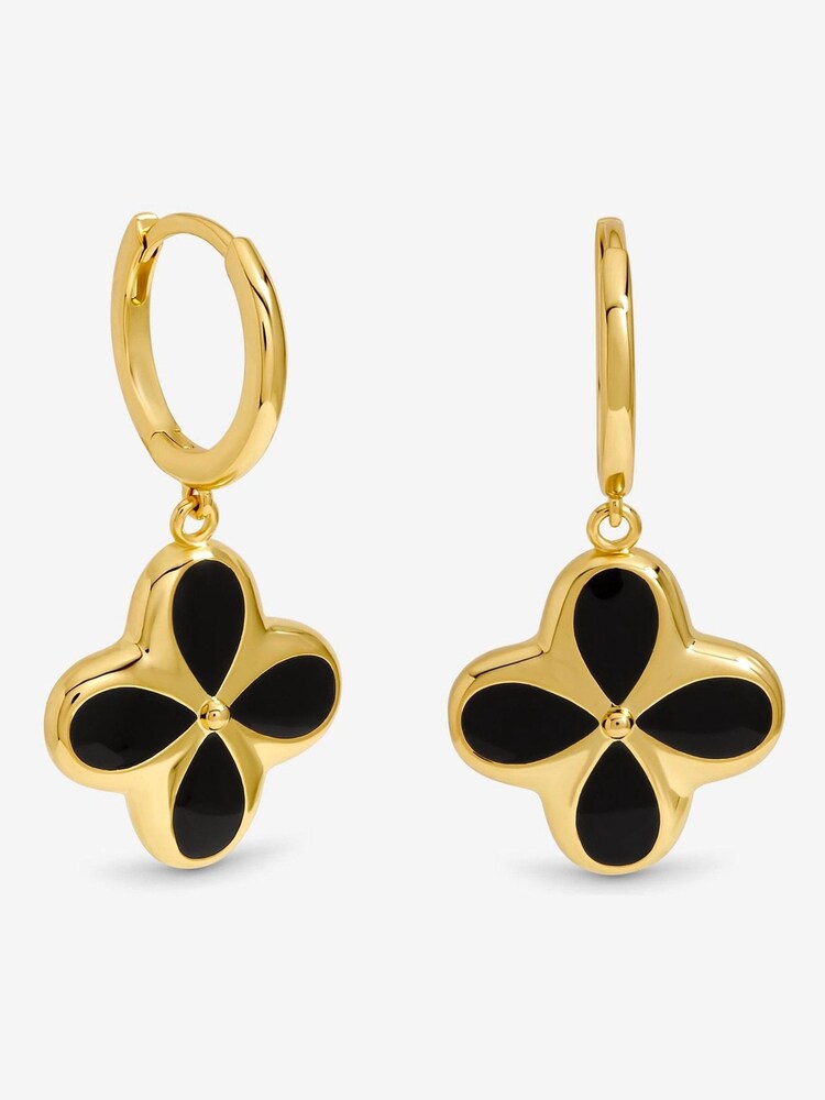 Inicio Gold Tone Jet Enamel Clover Earrings - Image 1 of 1 Inicio Gold Tone Jet Enamel Clover Earrings - Image 1 of 1