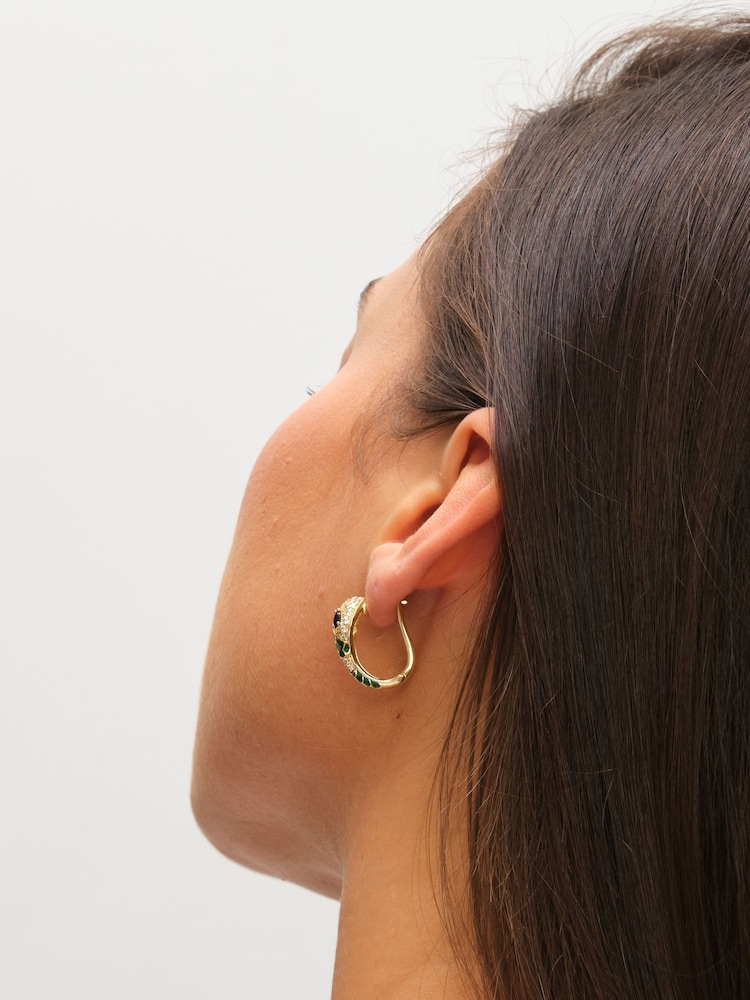 Inicio Gold Tone Emerald Snake Hoop Earrings - Image 2 of 3 Inicio Gold Tone Emerald Snake Hoop Earrings - Image 2 of 3