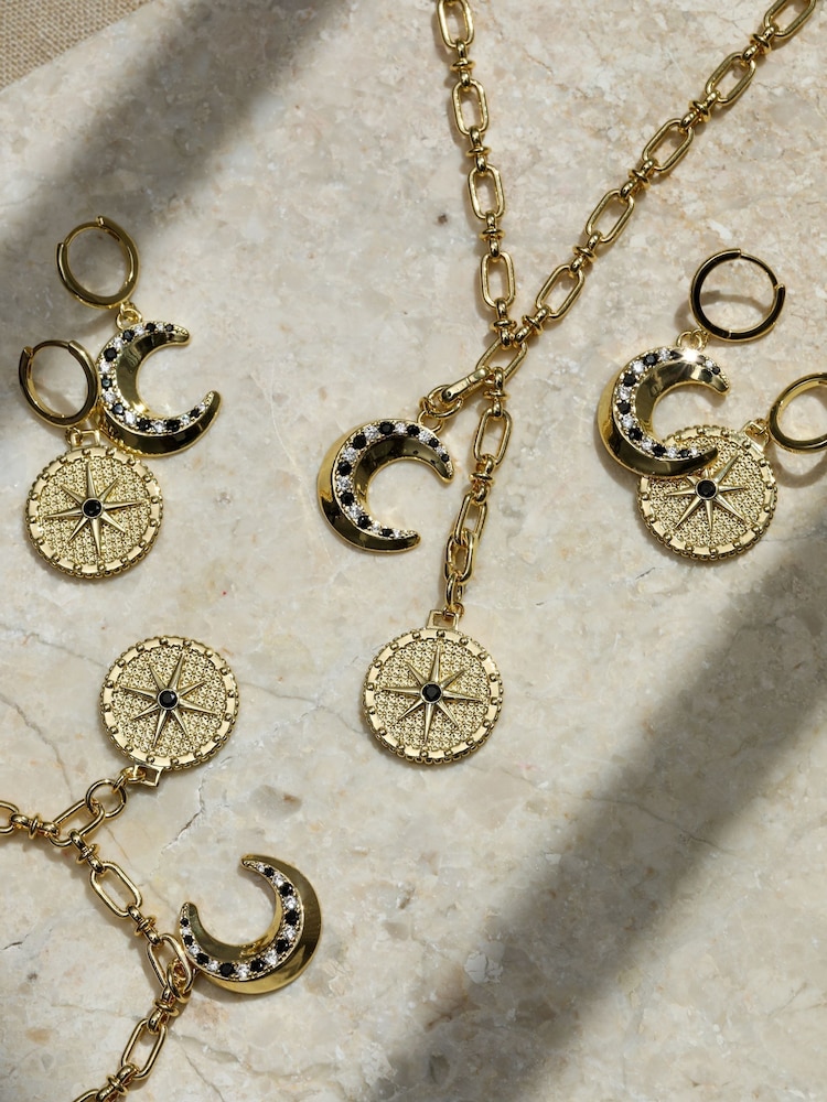 Inicio Gold Tone Celestial Moon Charm Hoop Earrings - Image 1 of 3