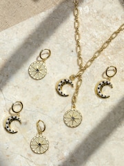 Inicio Gold Tone Celestial Moon Charm Hoop Earrings - Image 2 of 3