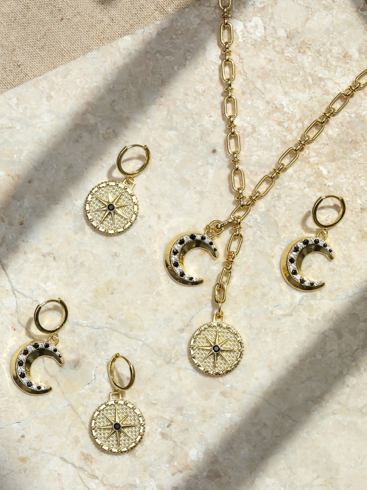 Inicio Gold Tone Celestial Moon Charm Hoop Earrings - Image 2 of 3
