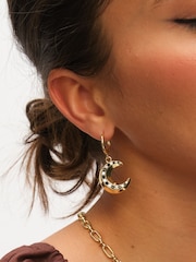 Inicio Gold Tone Celestial Moon Charm Hoop Earrings - Image 3 of 3