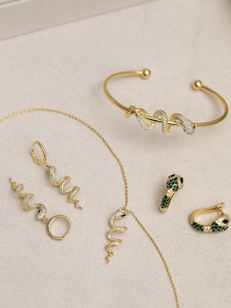Inicio Gold Tone Snake Spiral Drop Hoop Earrings - Image 1 of 3