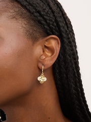 Inicio Gold Tone Diamond Cut Clover Huggie Earrings - Image 2 of 3