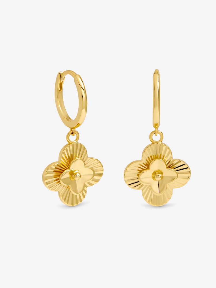 Inicio Gold Tone Diamond Cut Clover Huggie Earrings - Image 3 of 3