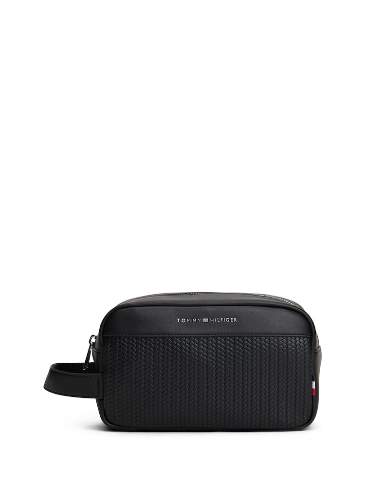 Tommy Hilfiger Black Metal Logo Woven Panel Wash Bag - Image 1 of 4 Tommy Hilfiger Black Metal Logo Woven Panel Wash Bag - Image 1 of 4