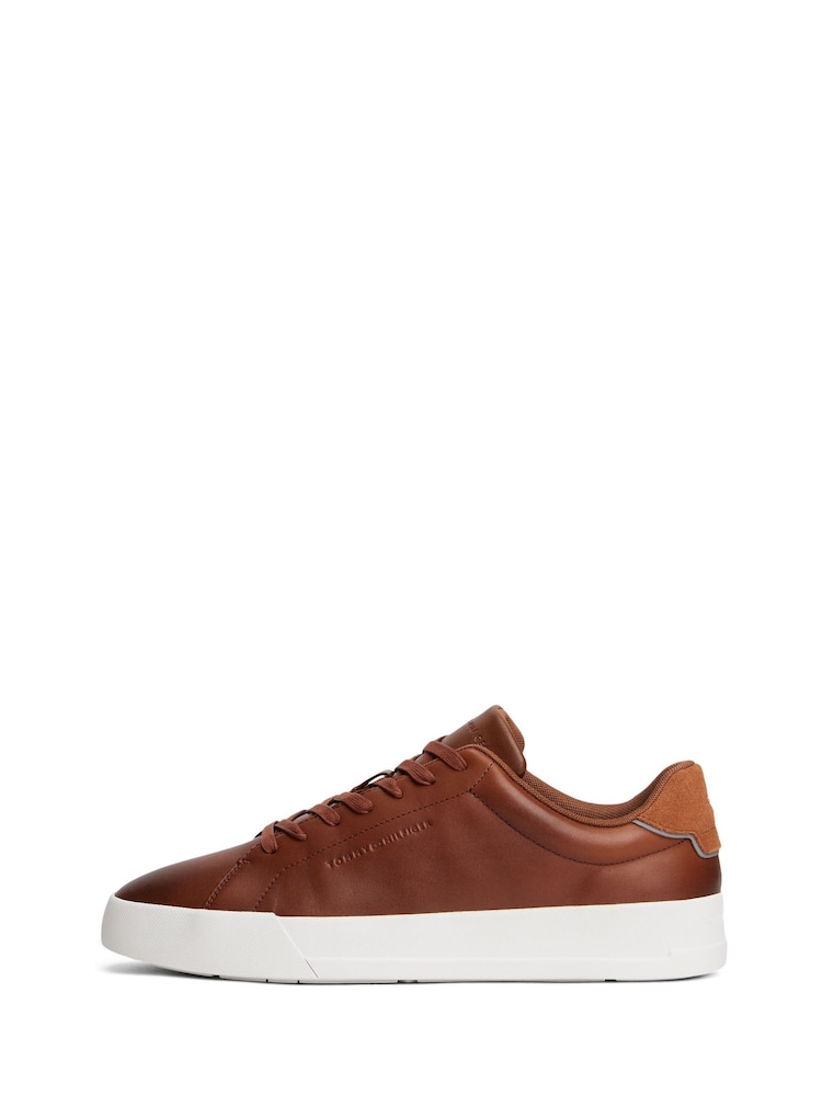 Tommy Hilfiger Brown Leather Debossed Logo Court Trainers - Image 2 of 7 Tommy Hilfiger Brown Leather Debossed Logo Court Trainers - Image 2 of 7