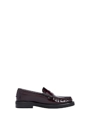 Tommy Hilfiger Red Leather Embossed Logo Loafers - Image 1 of 4