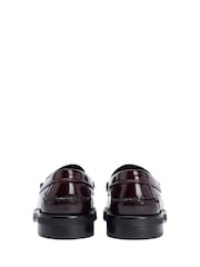 Tommy Hilfiger Red Leather Embossed Logo Loafers - Image 3 of 4