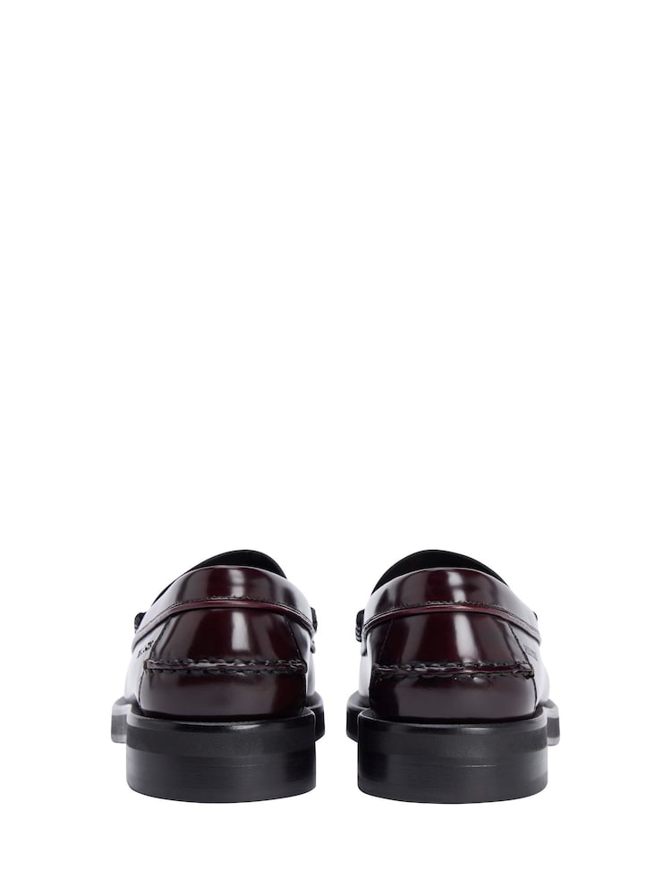 Buy Tommy Hilfiger Red Leather Embossed Logo Loafers from  display picture 2