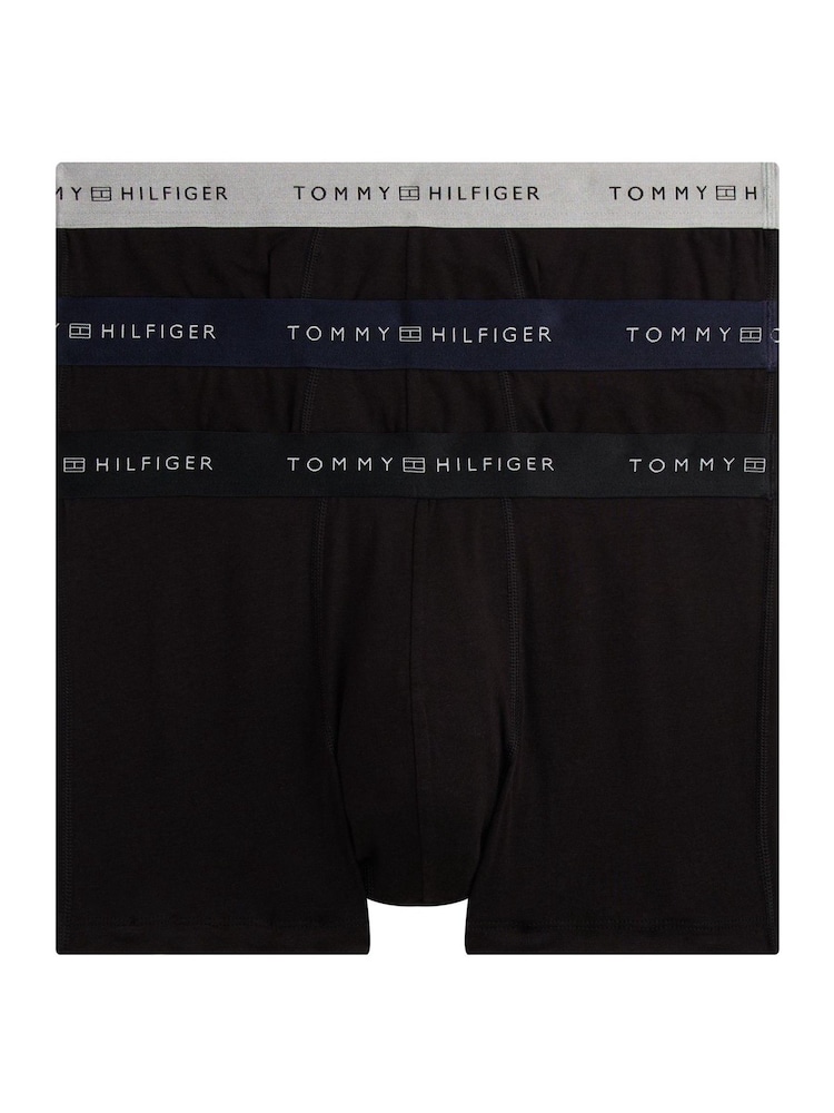 Tommy Hilfiger Black 3-Pack Signature Logo Metallic Waistband Trunks - Image 1 of 6 Tommy Hilfiger Black 3-Pack Signature Logo Metallic Waistband Trunks - Image 1 of 6
