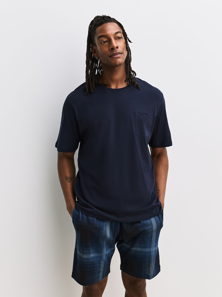 Black/Navy Blue Jersey Check Short Sleeve Pyjamas Set 3 Pack - Image 1 of 3