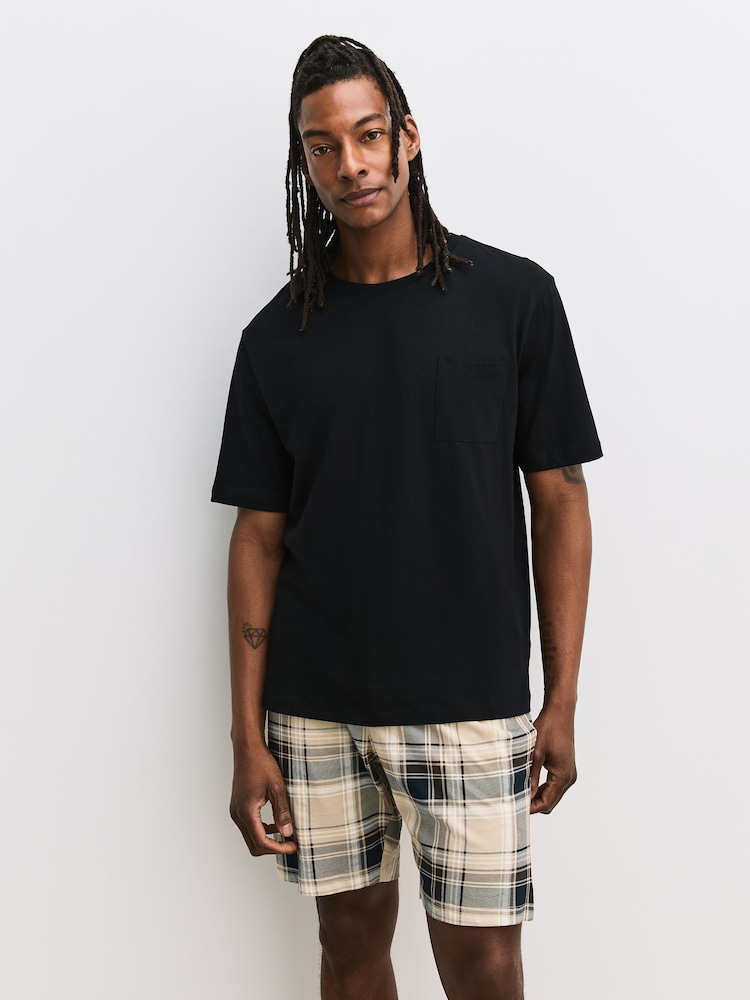 Black/Navy Blue Jersey Check Short Sleeve Pyjamas Set 3 Pack - Image 2 of 3 Black/Navy Blue Jersey Check Short Sleeve Pyjamas Set 3 Pack - Image 2 of 3