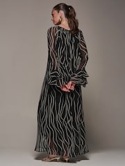 Jolie Moi Black Chiffon Long Sleeve Shift Maxi Dress - Image 2 of 7