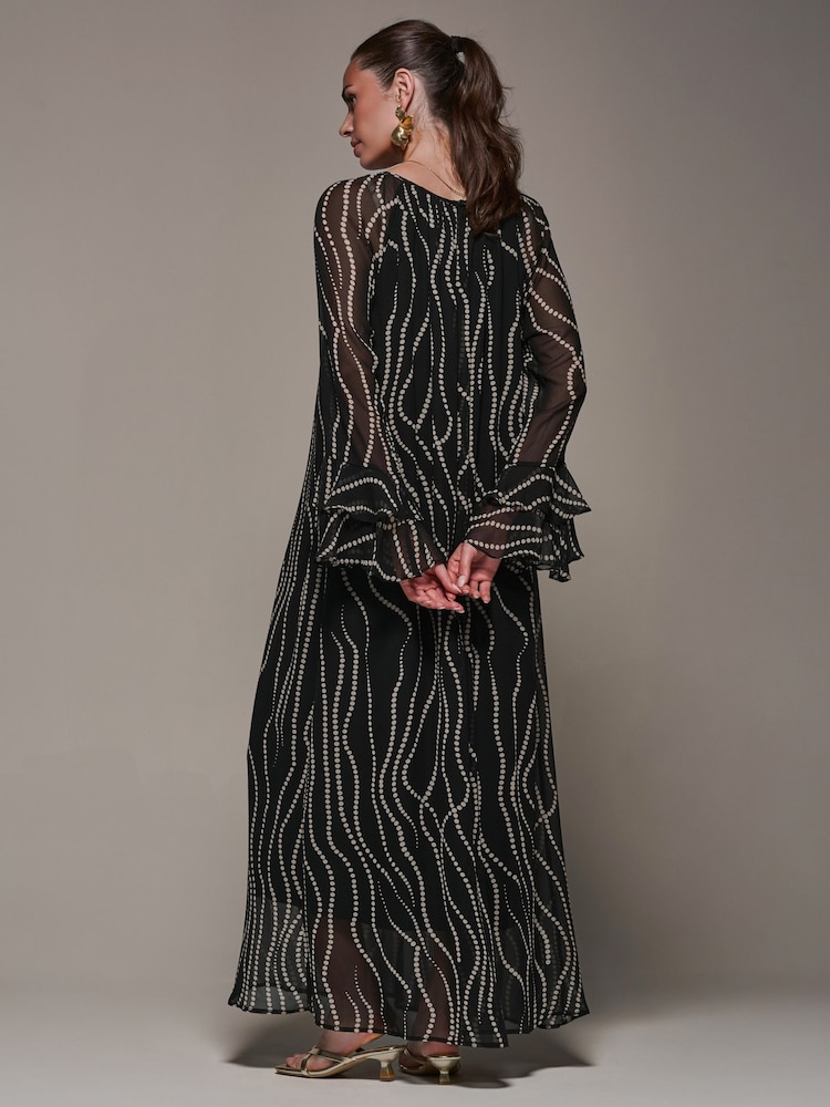 Jolie Moi Black Chiffon Long Sleeve Shift Maxi Dress - Image 2 of 7