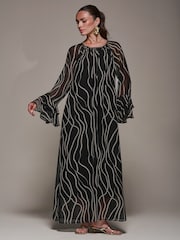 Jolie Moi Black Chiffon Long Sleeve Shift Maxi Dress - Image 4 of 7