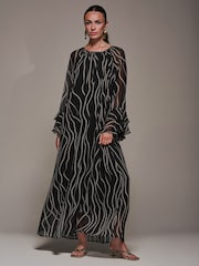 Jolie Moi Black Chiffon Long Sleeve Shift Maxi Dress - Image 5 of 7