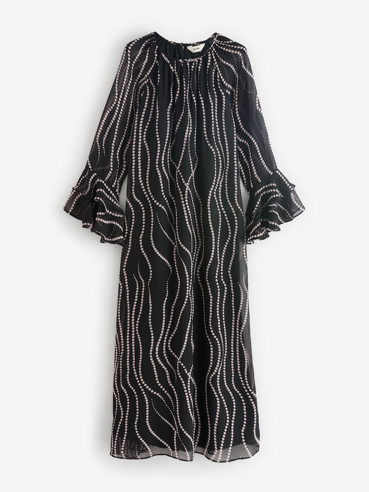 Jolie Moi Black Chiffon Long Sleeve Shift Maxi Dress - Image 7 of 7