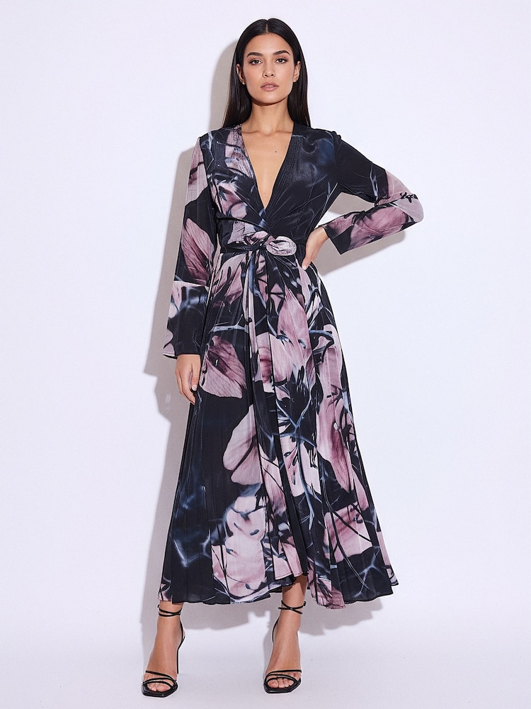 Religion Black Florence Wrap Maxi Dress With Full Skirt In Dark Floral - Image 1 of 5 Religion Black Florence Wrap Maxi Dress With Full Skirt In Dark Floral - Image 1 of 5