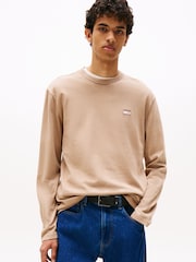 Tommy Jeans Brown Tonal Badge Long Sleeve T-Shirt - Image 1 of 5