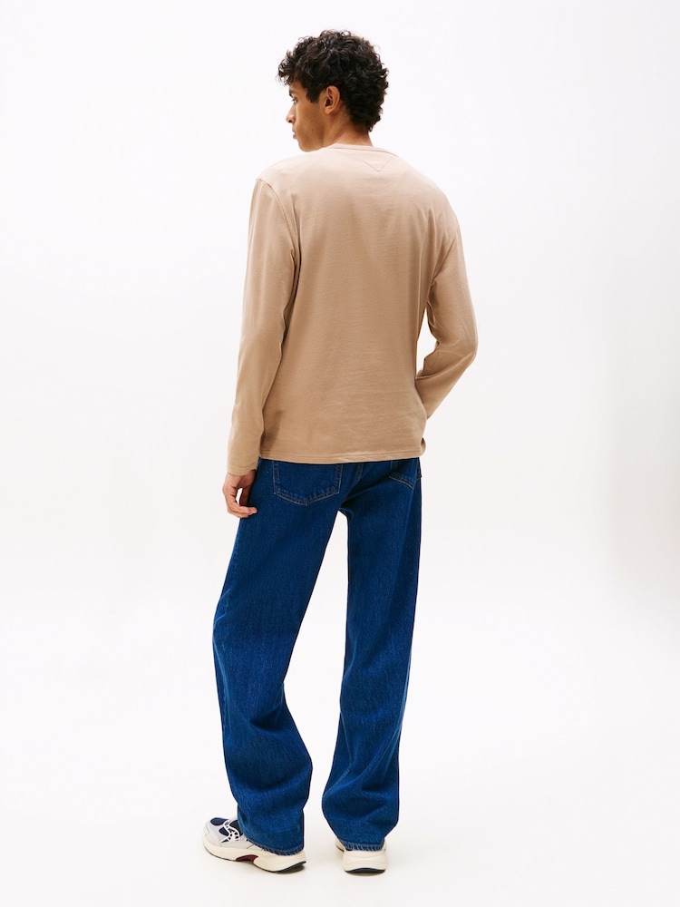 Tommy Jeans Brown Tonal Badge Long Sleeve T-Shirt - Image 2 of 5 Tommy Jeans Brown Tonal Badge Long Sleeve T-Shirt - Image 2 of 5