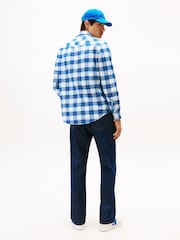 Tommy Jeans Blue Regular Fit Flannel Check Western Shirt - Image 2 of 5