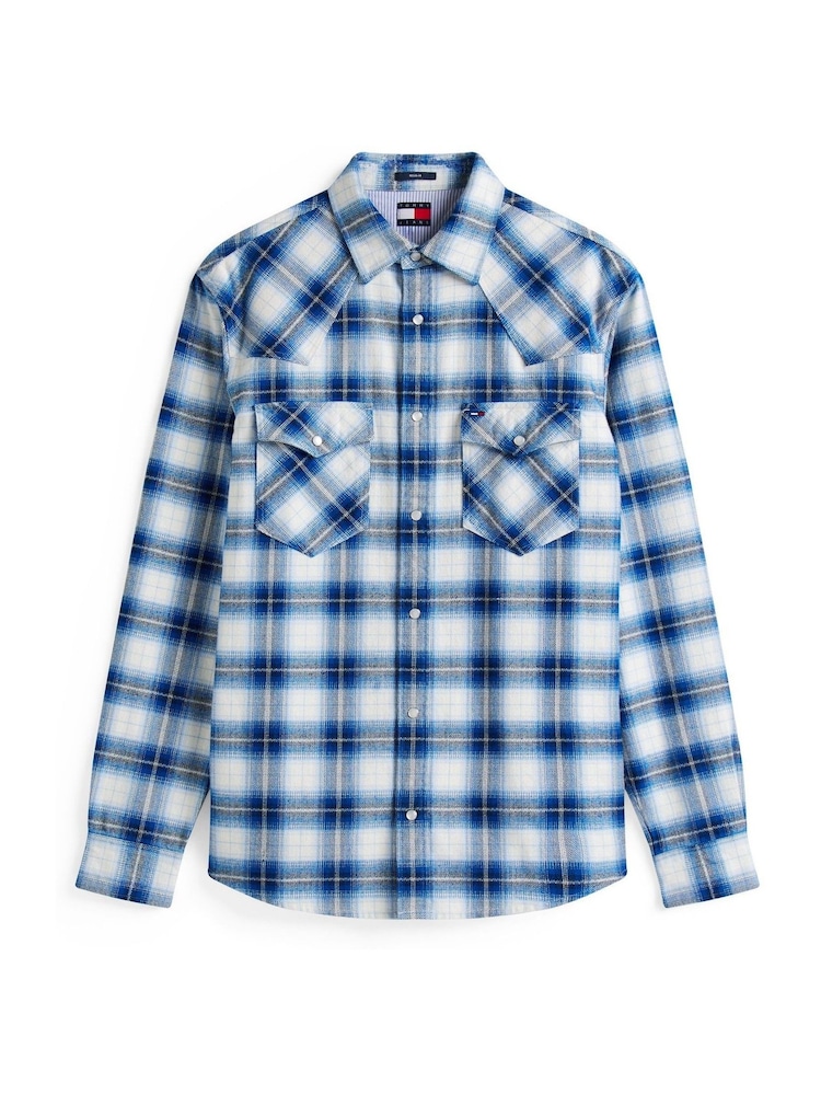 Tommy Jeans Blue Regular Fit Flannel Check Western Shirt - Image 5 of 5 Tommy Jeans Blue Regular Fit Flannel Check Western Shirt - Image 5 of 5